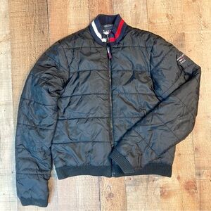 Tommy Girl Jeans Jacket Size Large Black Puffer Long Sleeves Waist Length EUC